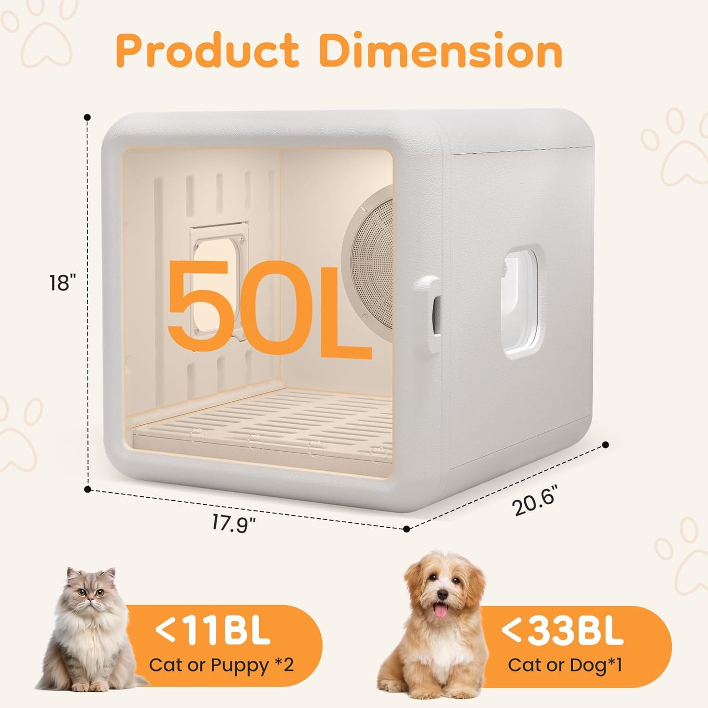 Keygarzone Pet Dryer Box for Cats & Dogs ¨C 65L Quiet Hair Drying Machine with Adjustable Temp, Blow Air Function ¨C Portable Dog Dryer for Home Bathing, Pet Drying Kit