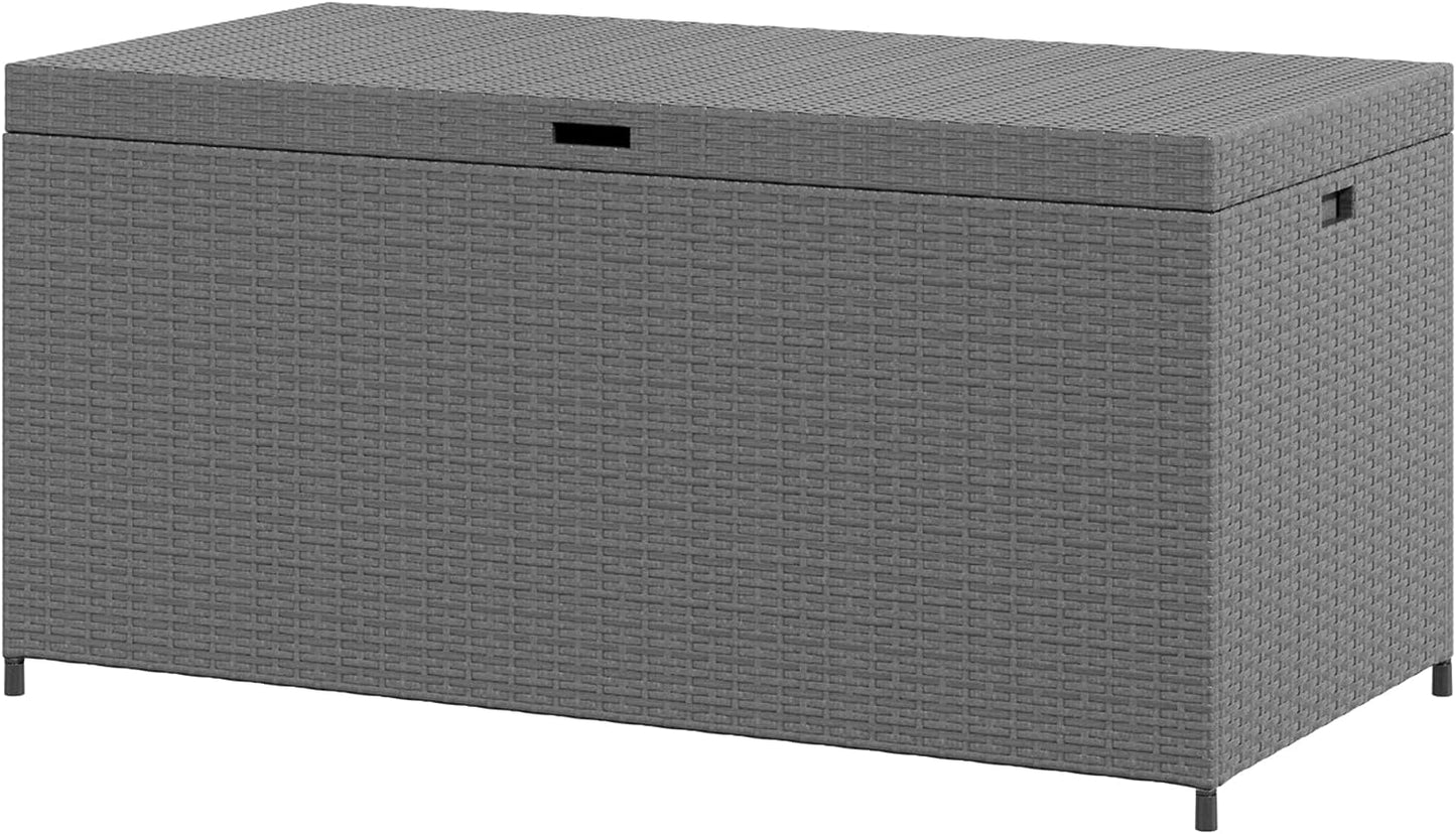 SUNVIVI OUTDOOR Large Patio Storage Box with Waterproof Inner, 140 Gallon Outdoor Wicker Storage Bin for Cushions, Garden Tools, Pool Toys, Aluminum Frame, Brown