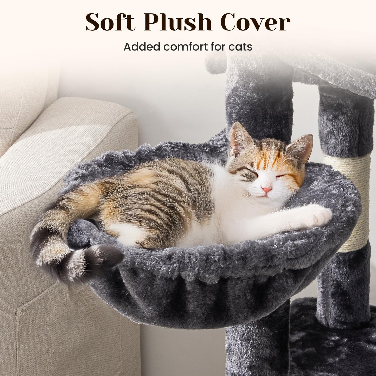 Keygarzone Large Cat Tree with Scratching Posts, Bed, Hammocks & Condos ¨C Multi-Level Cat Tower for Playful Cats, 73" Modern Jungle Gym for Multiple Cats, Grey
