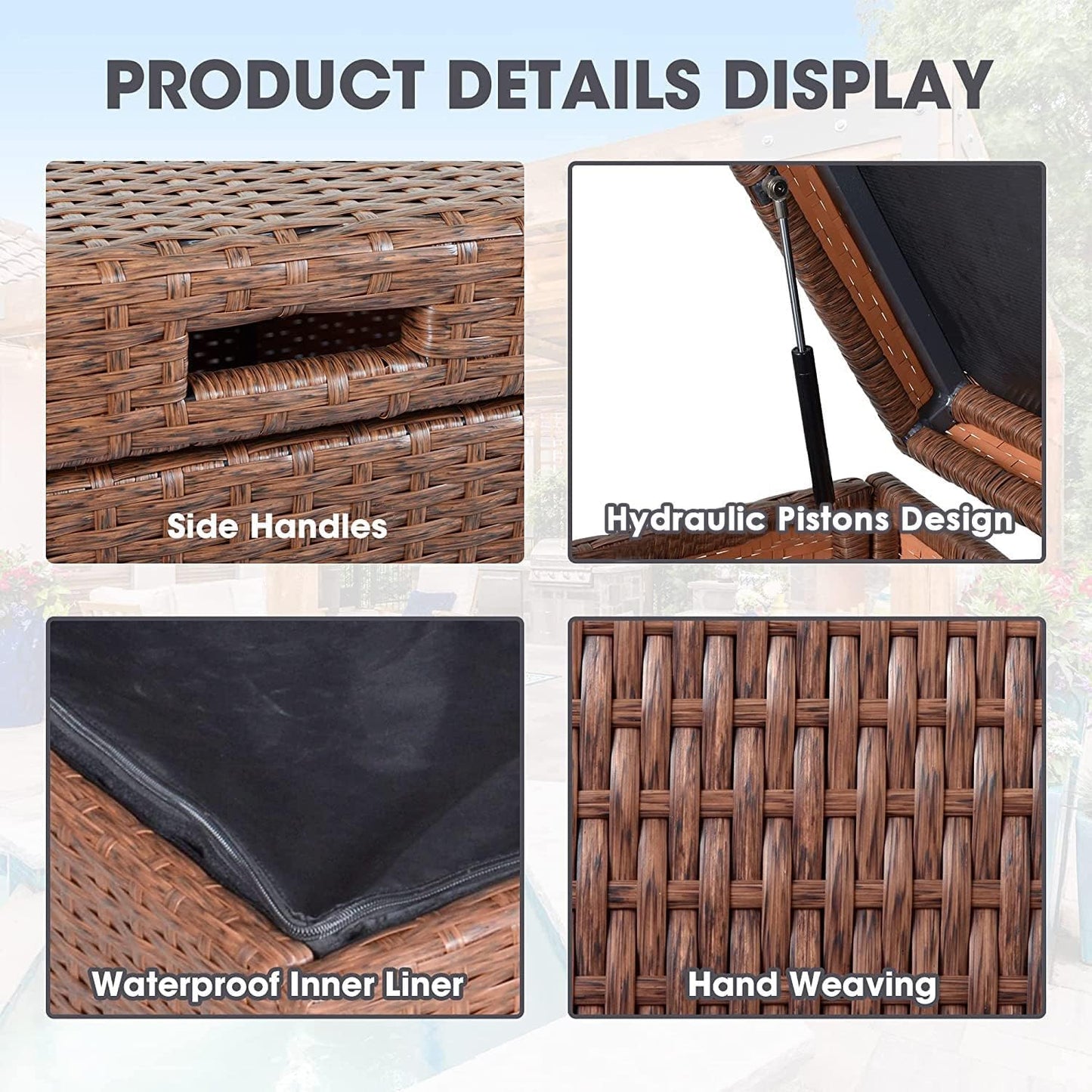 SUNVIVI OUTDOOR Large Patio Storage Box with Waterproof Inner, 140 Gallon Outdoor Wicker Storage Bin for Cushions, Garden Tools, Pool Toys, Aluminum Frame, Brown