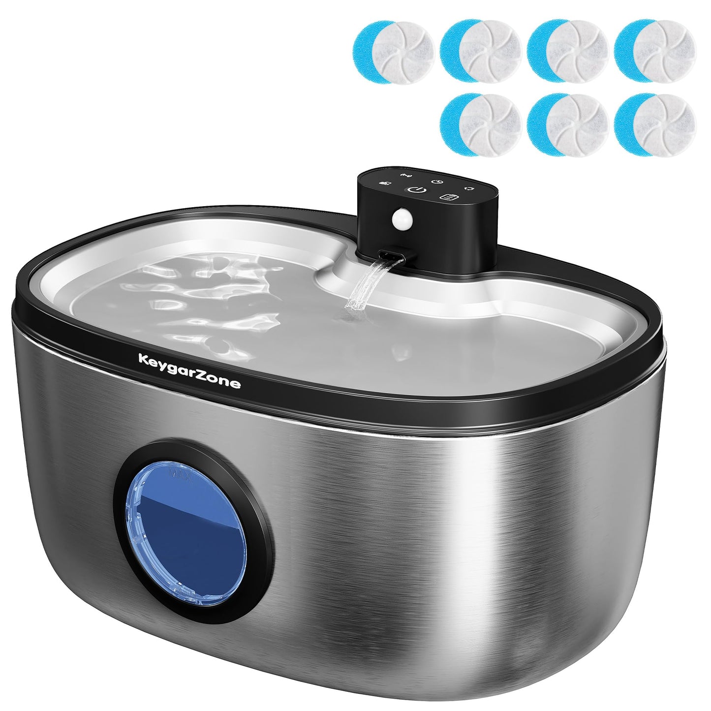 Keygarzone Wireless Cat Water Fountain: 5L Stainless Steel Pet Water Fountain for Cats & Dogs, Automatic Battery Operated Water Dispenser, Ultra-Quiet Indoor Fountain with Filter