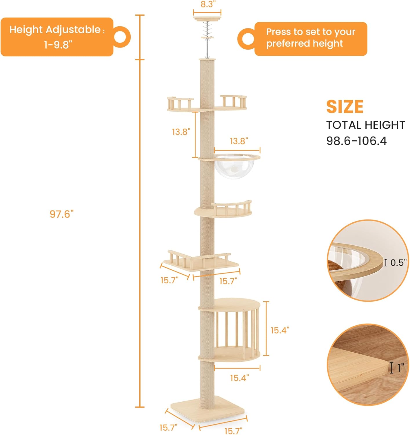 Keygarzone Floor to Ceiling Cat Tree Tower
