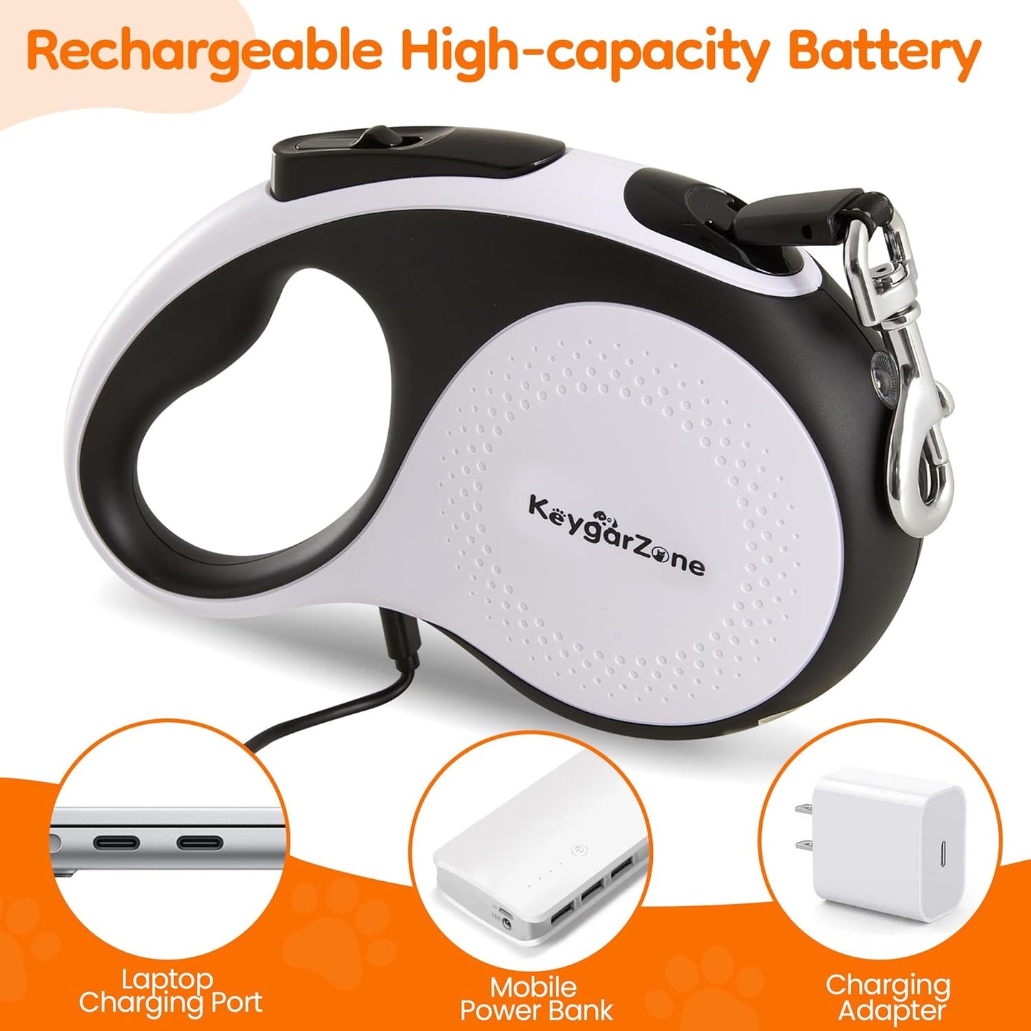 Keygarzone Retractable Dog Leash with LED Light, 16.4ft, 110lb Pull