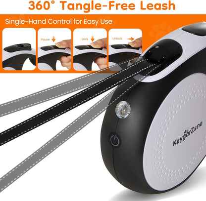 Keygarzone Retractable Dog Leash with LED Light, 16.4ft, 110lb Pull