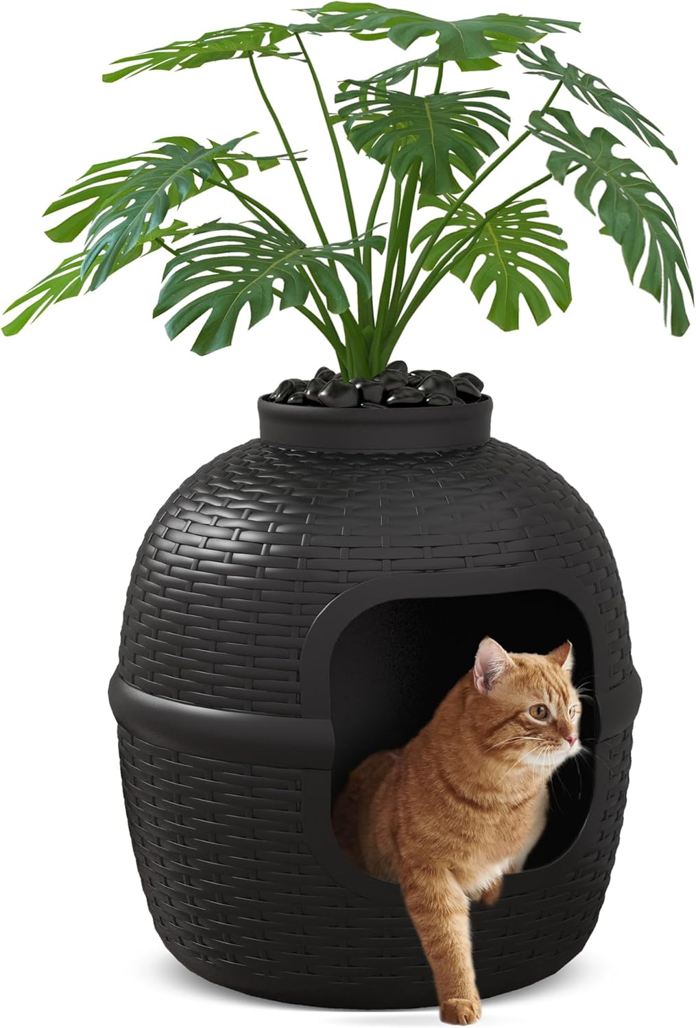 Hidden Litter Box with Faux Plant
