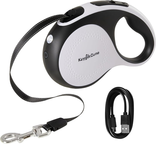 Keygarzone Retractable Dog Leash with LED Light, 16.4ft, 110lb Pull