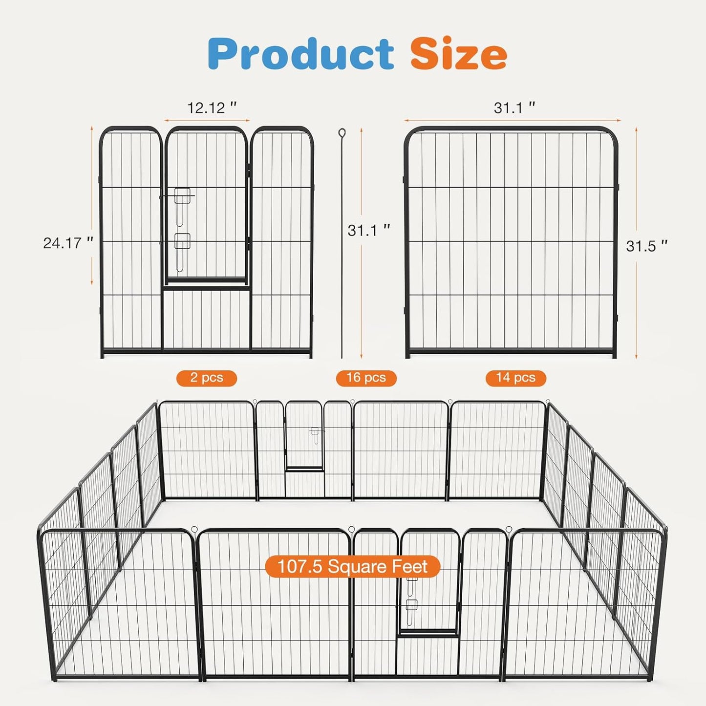 Dog Playpen Indoor Fence Height Metal Exercise Pen with Door