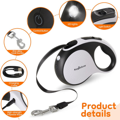 Keygarzone Retractable Dog Leash with LED Light, 16.4ft, 110lb Pull