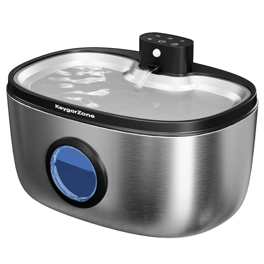 Keygarzone Wireless Cat Water Fountain: 5L  Stainless Steel Pet Water Fountain for Cats & Dogs, Automatic Battery Operated Water Dispenser, Ultra-Quiet Indoor Fountain with Filter