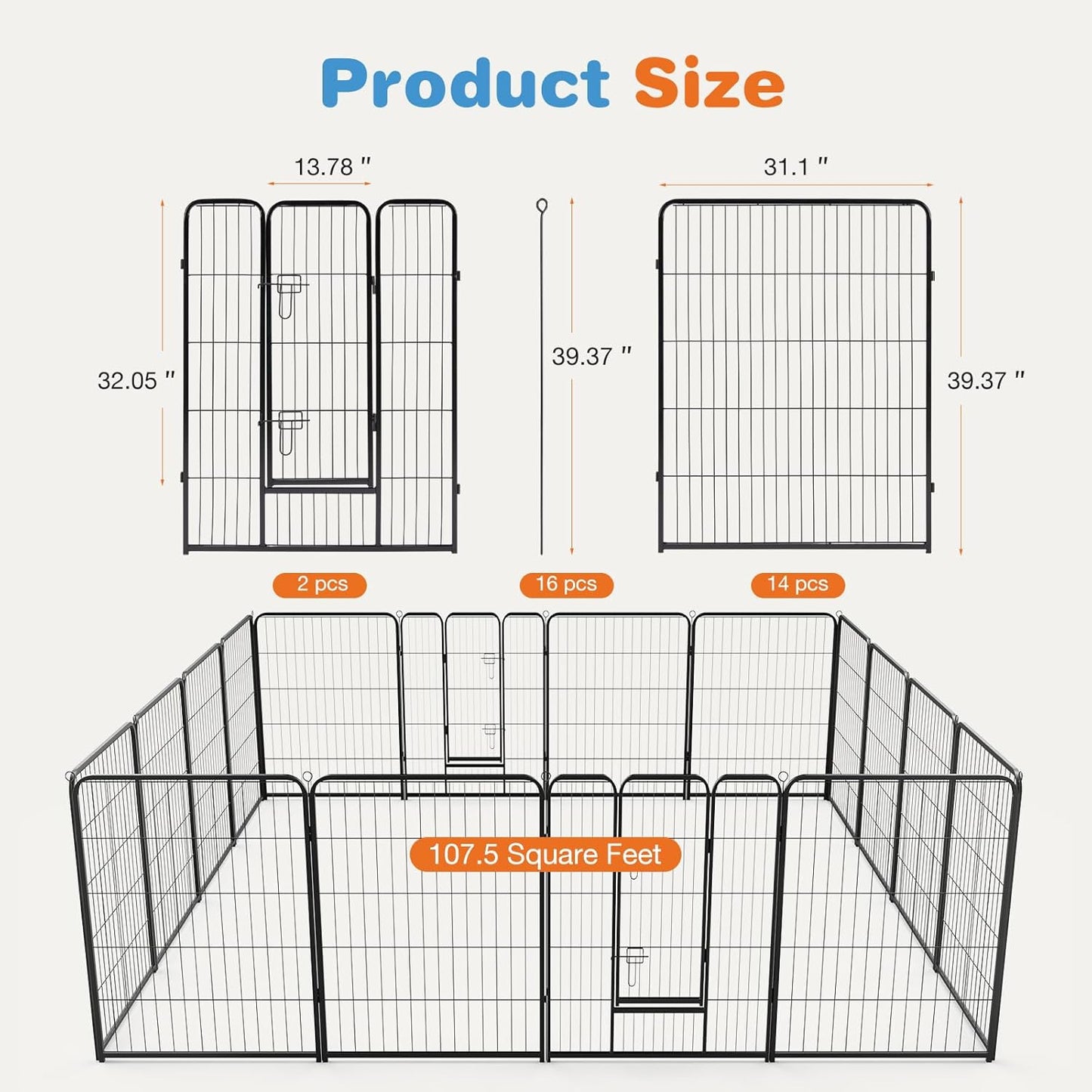 Dog Playpen Indoor Fence Height Metal Exercise Pen with Door