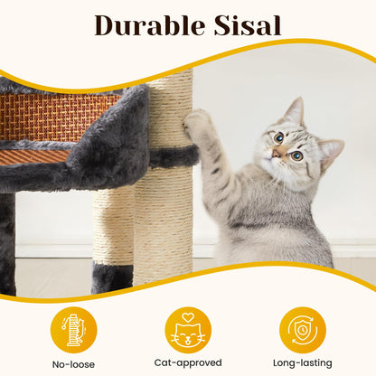 Keygarzone Multi-Level Cat Tree for Indoor Cats, Modern Cat Tower with Double Beds & Scratching Posts, 27 in Cute Cat Tree for Large Cats and Kitten, Small Cat Climbing Tower with Hanging Toys, Grey