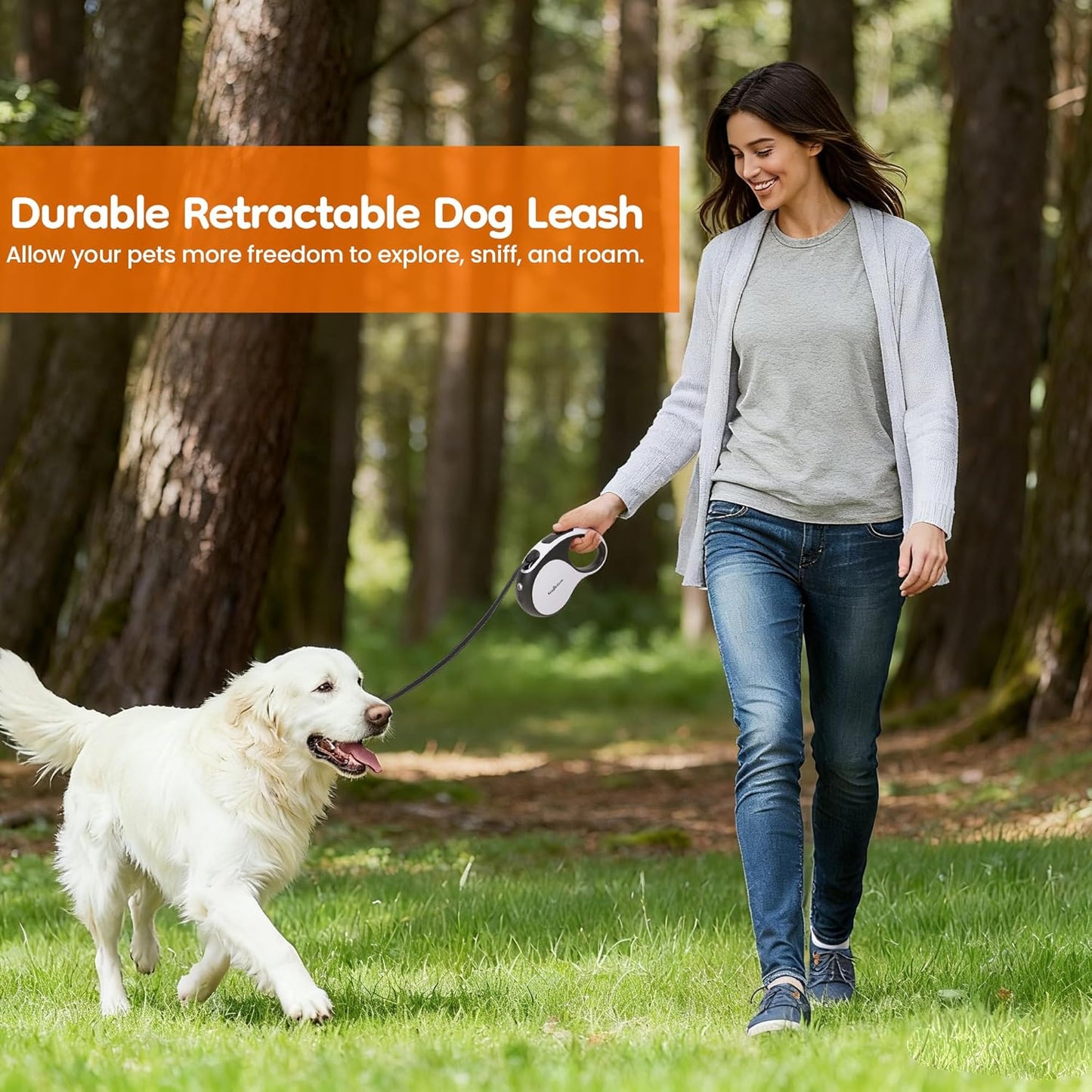 Keygarzone Retractable Dog Leash with LED Light, 16.4ft, 110lb Pull