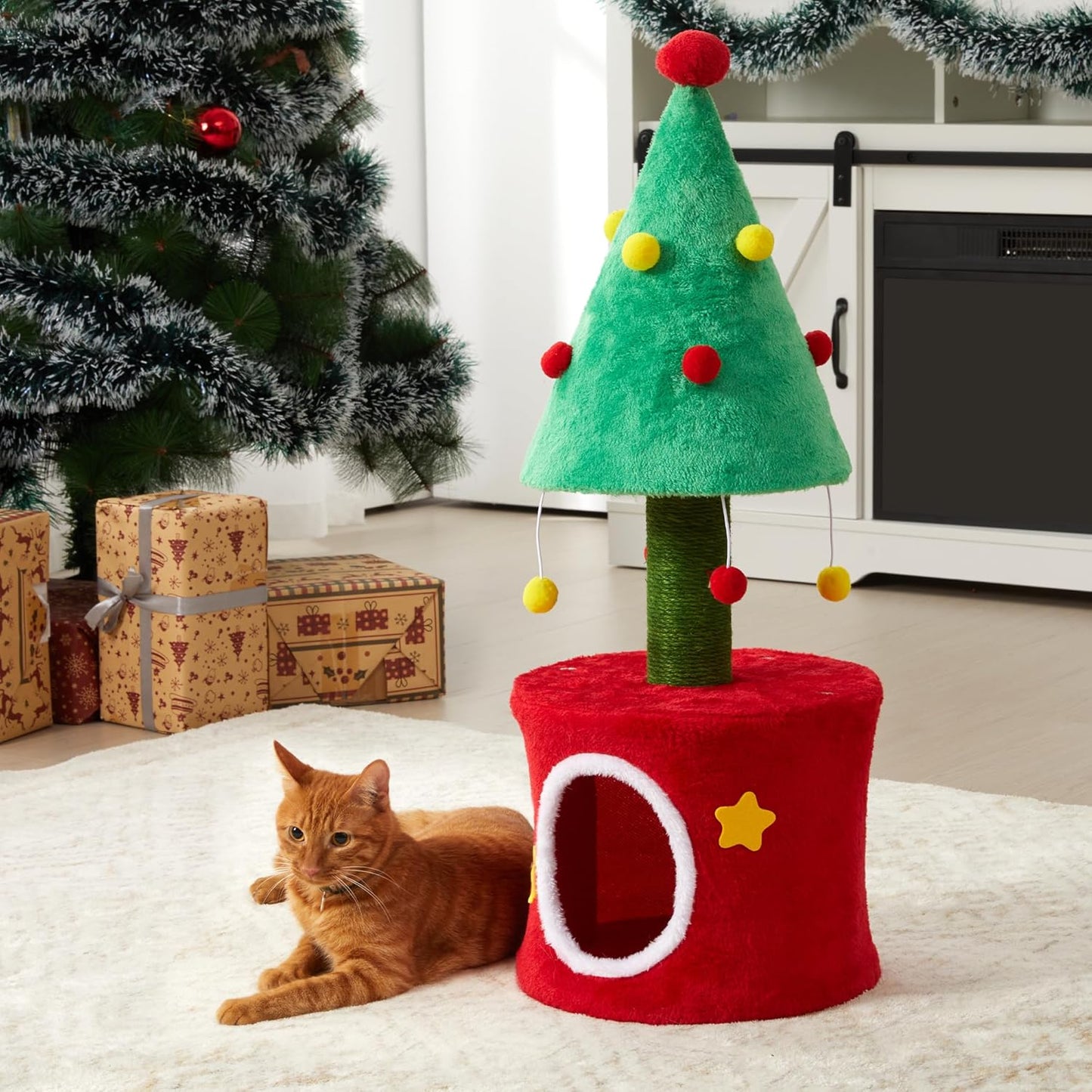 Keygarzone Cat Christmas Tree Tower for Indoor Cats ¨C Small Cat Tree with Sisal Scratching Posts, Plush Cat Bed, and Climbing Tower for Kittens and Adult Cats
