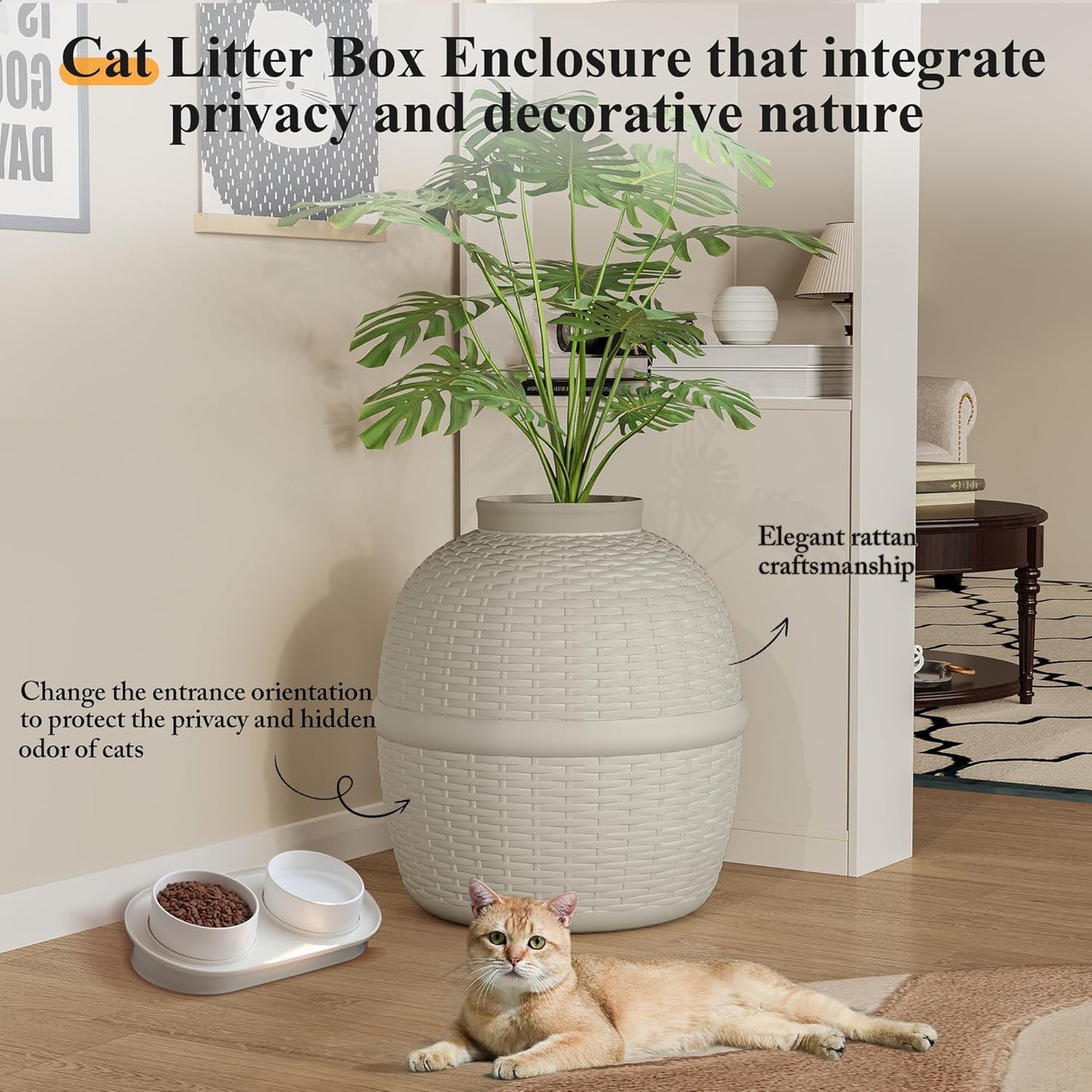 Hidden Litter Box with Faux Plant
