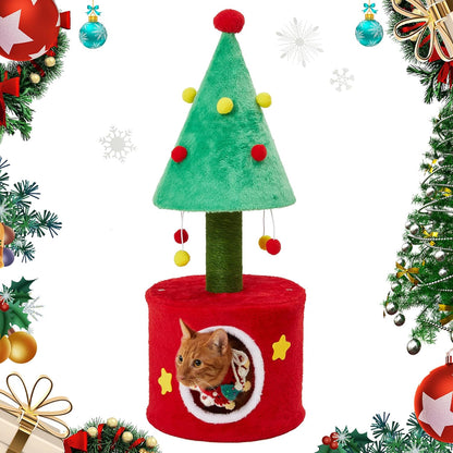 Keygarzone Cat Christmas Tree Tower for Indoor Cats ¨C Small Cat Tree with Sisal Scratching Posts, Plush Cat Bed, and Climbing Tower for Kittens and Adult Cats