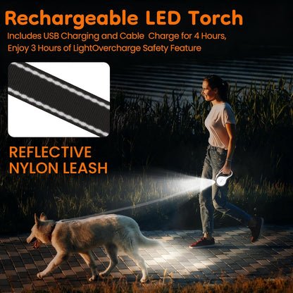 Keygarzone Retractable Dog Leash with LED Light, 16.4ft, 110lb Pull