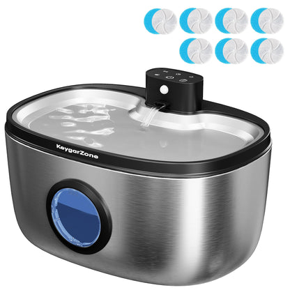 Keygarzone Wireless Cat Water Fountain: 5L  Stainless Steel Pet Water Fountain for Cats & Dogs, Automatic Battery Operated Water Dispenser, Ultra-Quiet Indoor Fountain with Filter