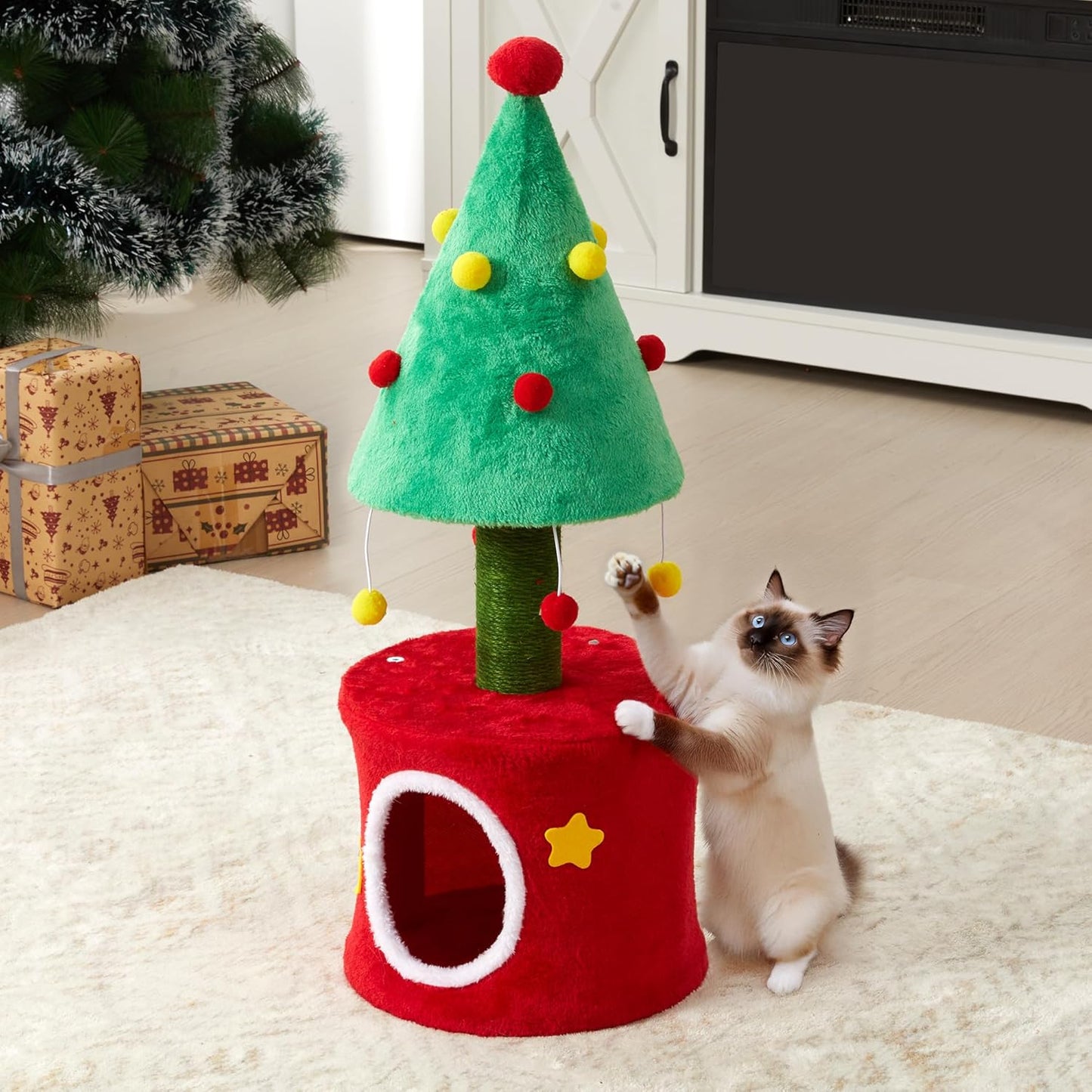 Keygarzone Cat Christmas Tree Tower for Indoor Cats ¨C Small Cat Tree with Sisal Scratching Posts, Plush Cat Bed, and Climbing Tower for Kittens and Adult Cats