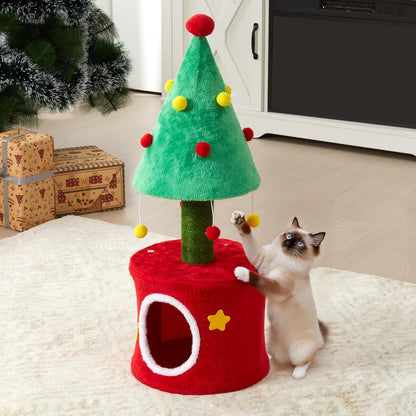 Keygarzone Cat Christmas Tree Tower for Indoor Cats ¨C Small Cat Tree with Sisal Scratching Posts, Plush Cat Bed, and Climbing Tower for Kittens and Adult Cats