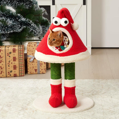 Keygarzone Christmas Cat Tree Tower for Indoor Cats of All Sizes ¨C Cute Santa Hat Design with Scratching Posts & Cozy Cat Bed, Small to Large Cat Tower