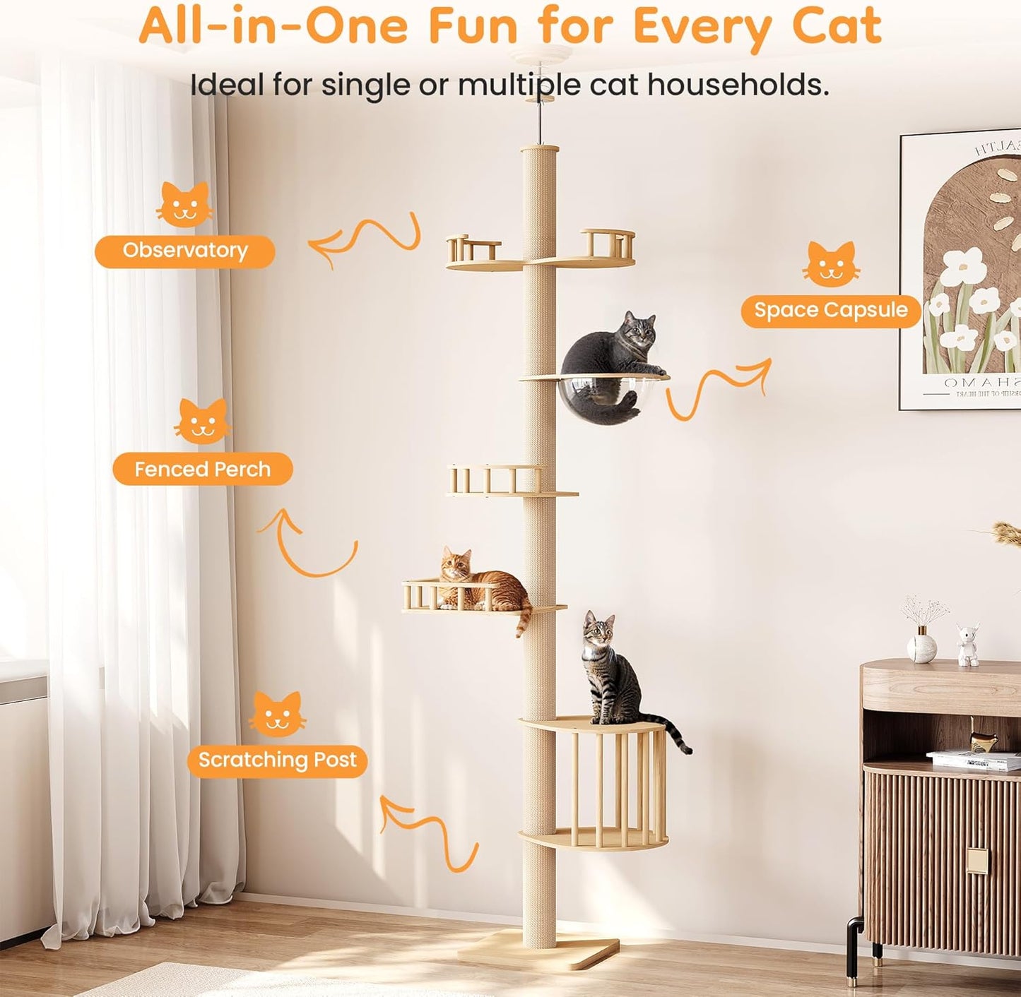 Keygarzone Floor to Ceiling Cat Tree Tower