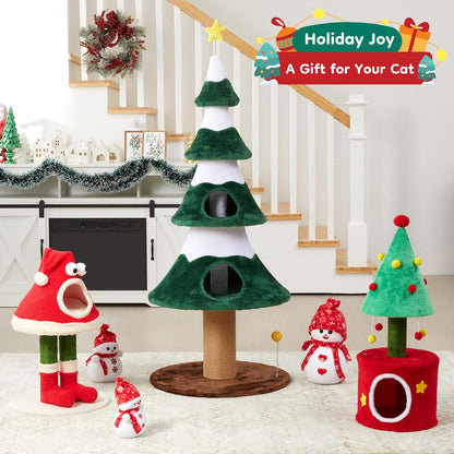 Keygarzone Christmas Tree Cat Tower for Indoor Cats, Multi-Level Wooden Cat Tree with Scratching Posts, Sisal Cat Scratcher & Cozy Cat Beds