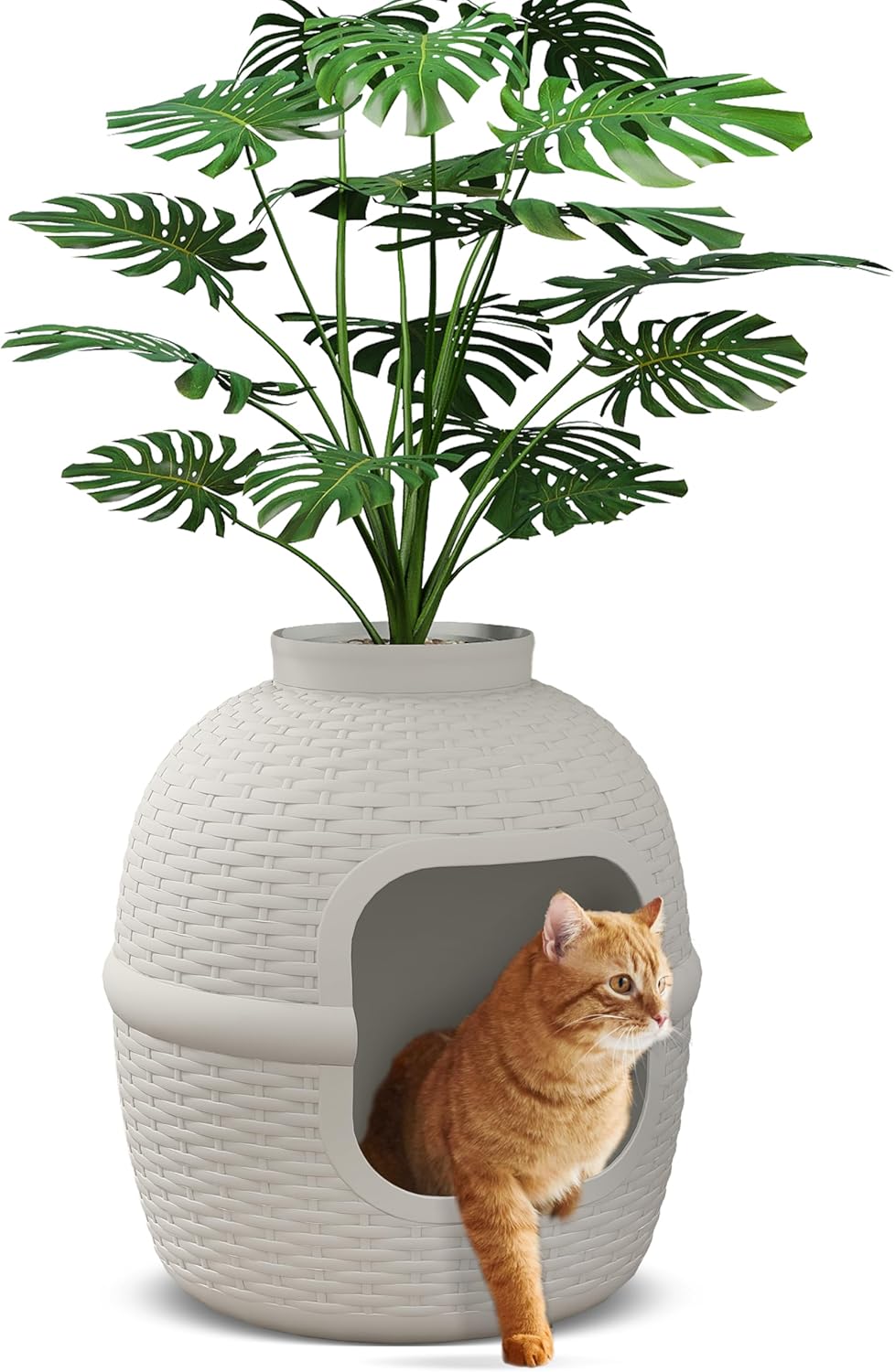 Hidden Litter Box with Faux Plant