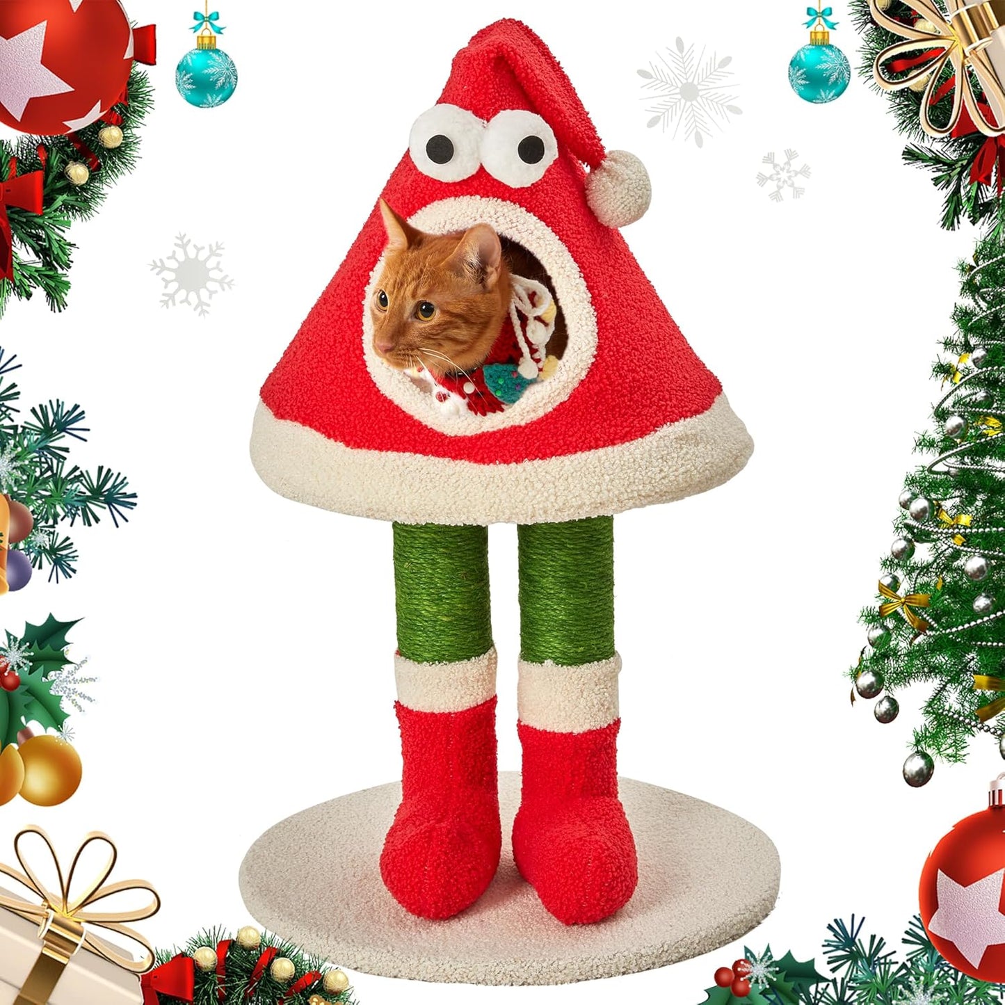 Keygarzone Christmas Cat Tree Tower for Indoor Cats of All Sizes ¨C Cute Santa Hat Design with Scratching Posts & Cozy Cat Bed, Small to Large Cat Tower