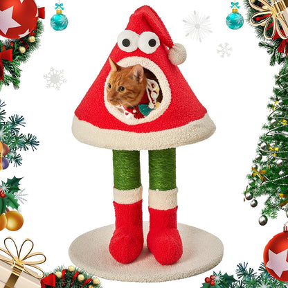 Keygarzone Christmas Cat Tree Tower for Indoor Cats of All Sizes ¨C Cute Santa Hat Design with Scratching Posts & Cozy Cat Bed, Small to Large Cat Tower