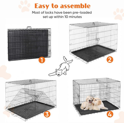 Dog Crate with Double Doors, 24- 53 Inch