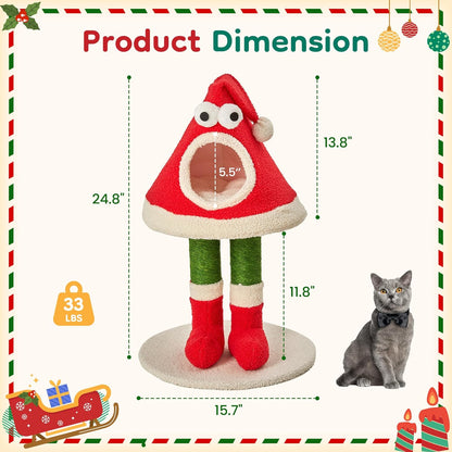 Keygarzone Christmas Cat Tree Tower for Indoor Cats of All Sizes ¨C Cute Santa Hat Design with Scratching Posts & Cozy Cat Bed, Small to Large Cat Tower