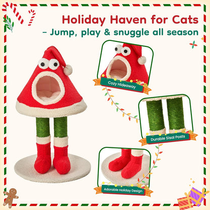 Keygarzone Christmas Cat Tree Tower for Indoor Cats of All Sizes ¨C Cute Santa Hat Design with Scratching Posts & Cozy Cat Bed, Small to Large Cat Tower