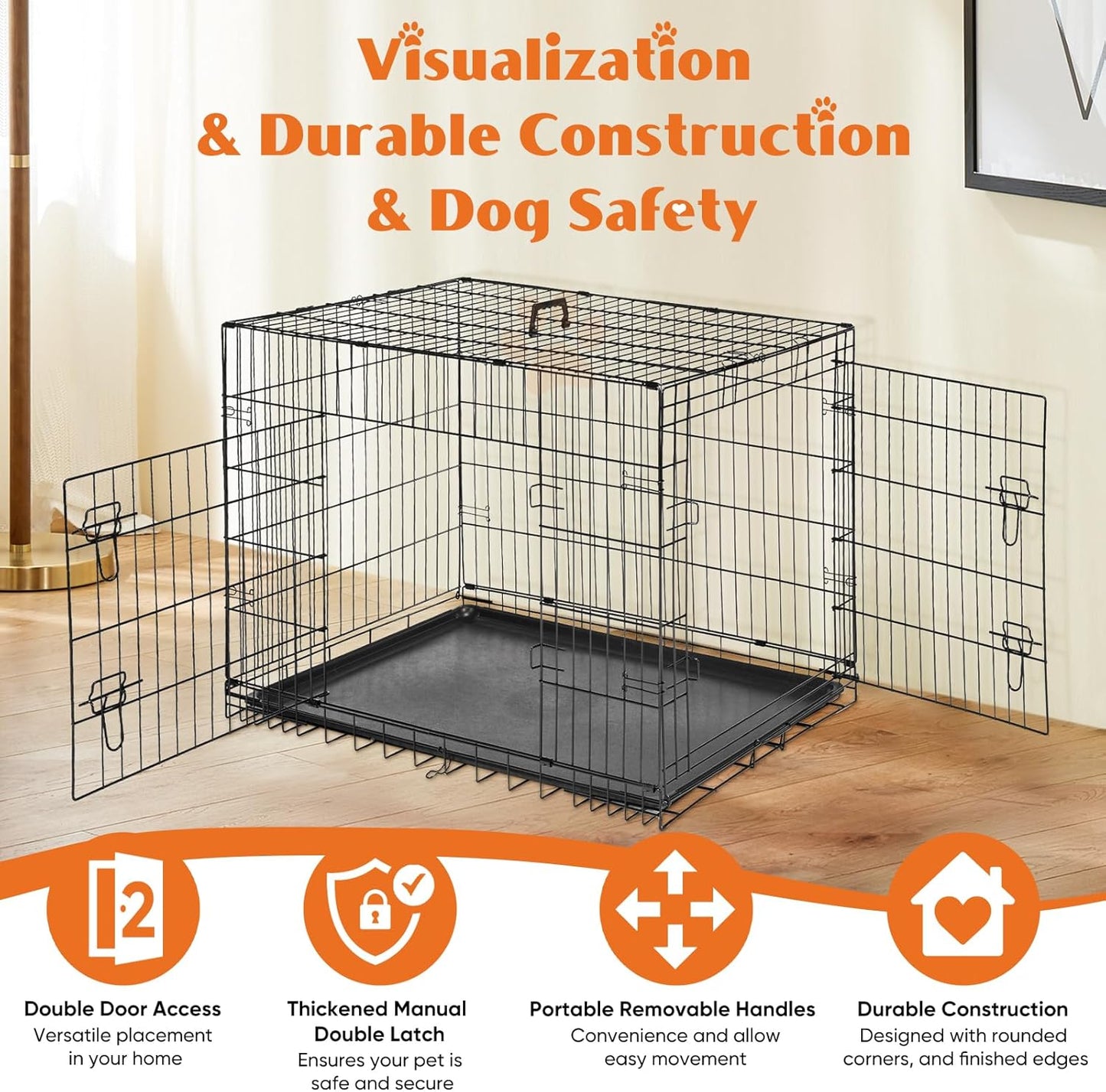 Dog Crate with Double Doors, 24- 53 Inch