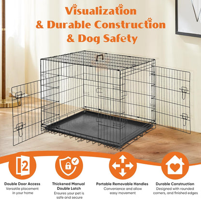 Dog Crate with Double Doors, 24- 53 Inch