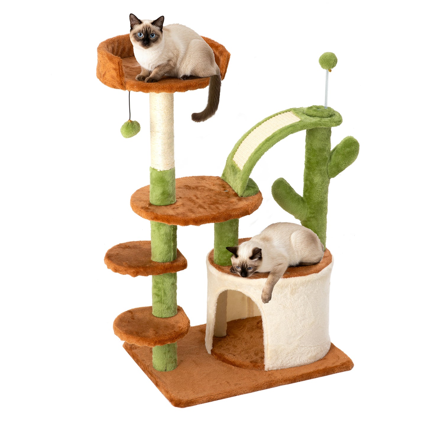 Cactus Cat Tree for Indoor Cats, Multi-Level Cat Tower with Sisal Scratching Posts, Stable Cat Condo with Perches and Climbing Steps, 36.6", Brown