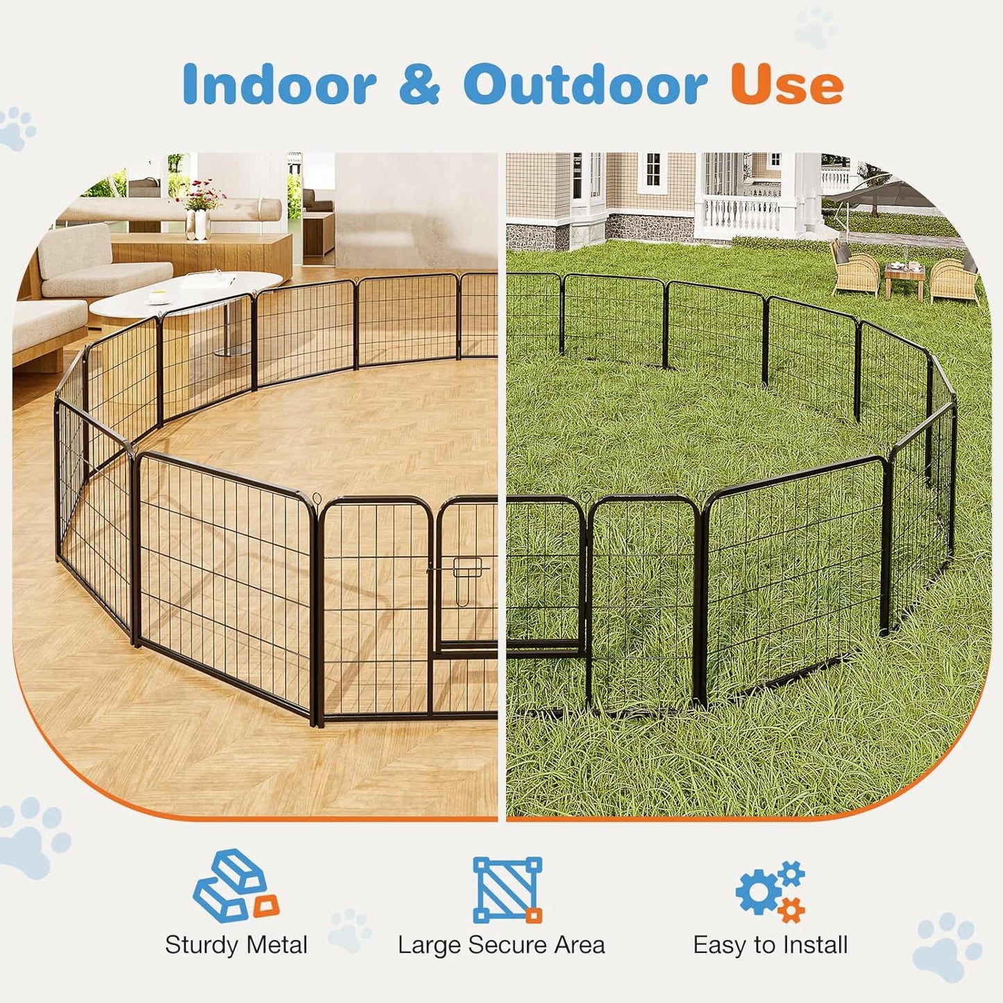 Dog Playpen Indoor Fence Height Metal Exercise Pen with Door