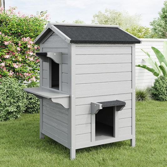 Keygarzone Outdoor Cat House for Multiple-Cats£ºWooden Cat Shelter with Weatherproof Roof, Easy Access & Ventilation, Large Pet Catio for Feral Cats, Indoor Outside Use