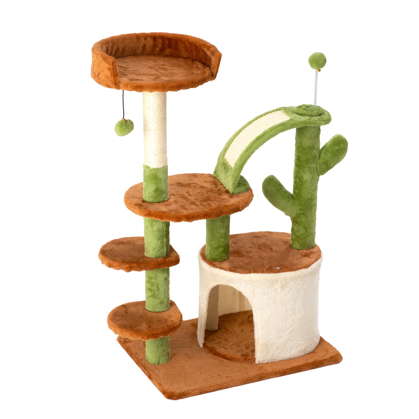 Cactus Cat Tree for Indoor Cats, Multi-Level Cat Tower with Sisal Scratching Posts, Stable Cat Condo with Perches and Climbing Steps, 36.6", Brown