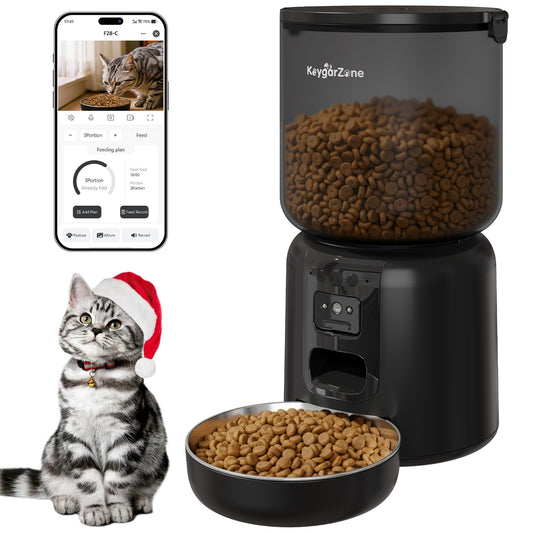 Smart Automatic Pet Feeder with HD Camera, WiFi App Control, Dual Power Supply & Voice Recording for Cats and Small Dogs, Black